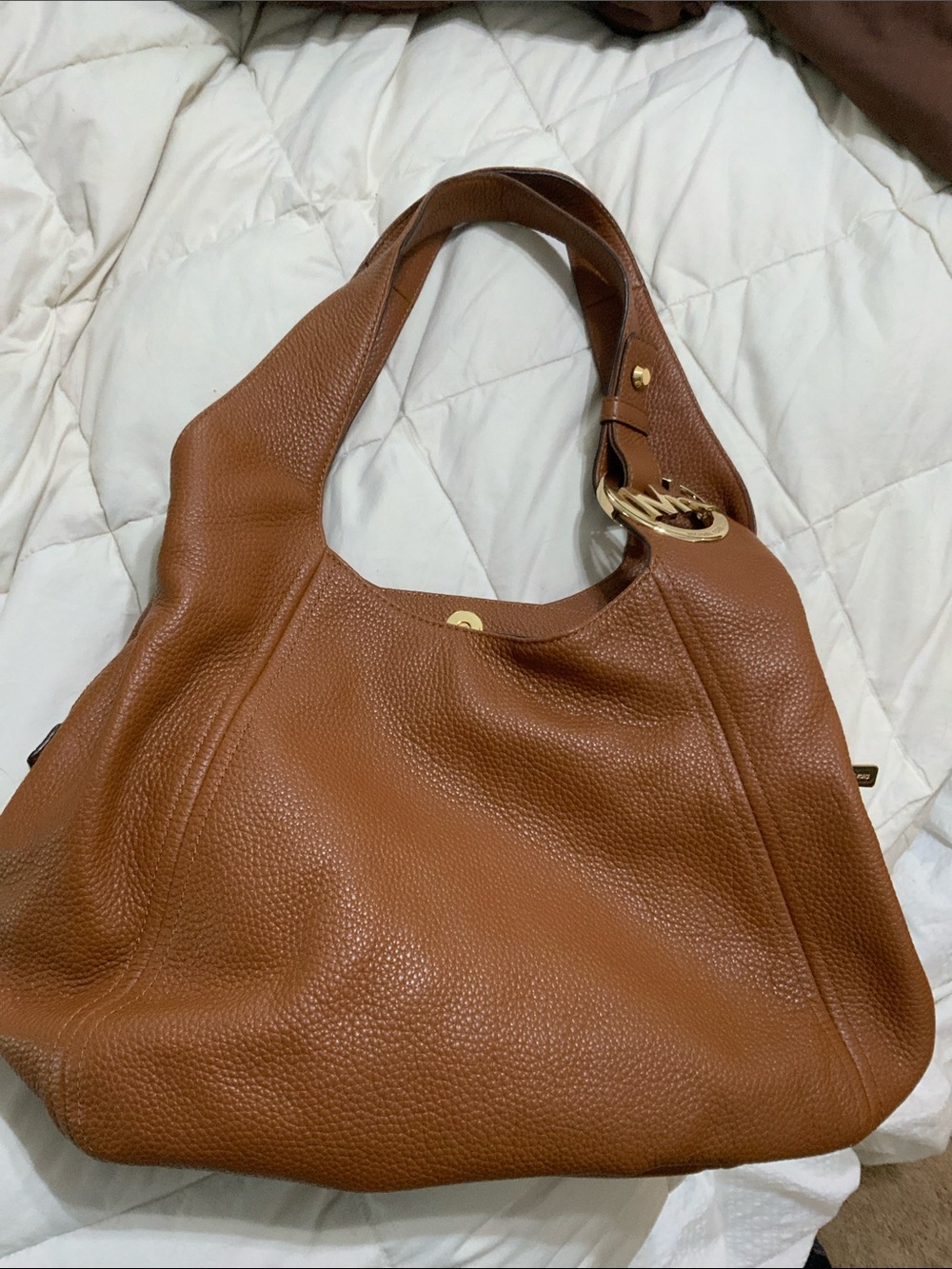 Michael Kors Cognac Leather Shoulder Bag with MK Charm